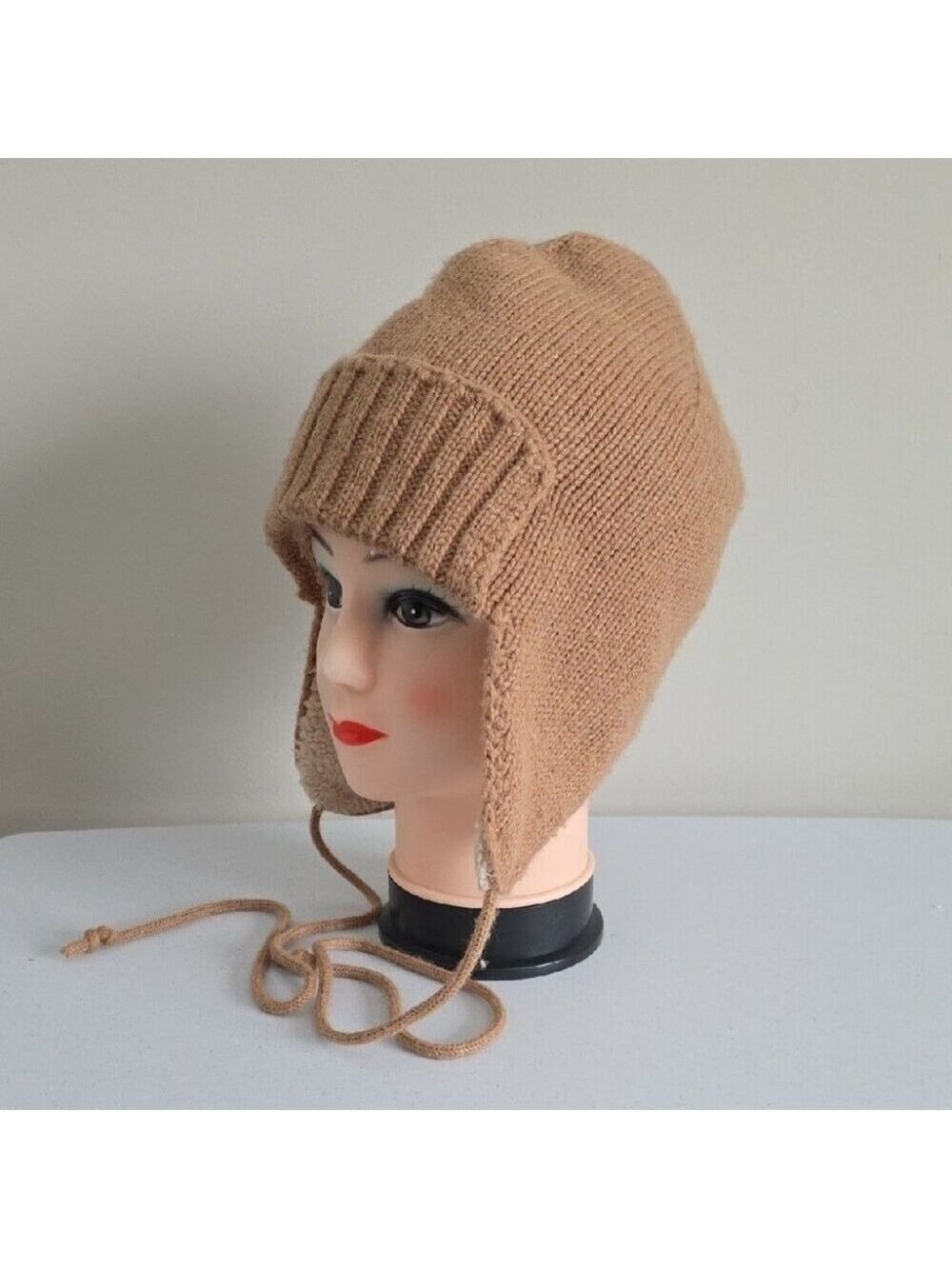 J CREW | Wool Rabbit Hair Hat Earflaps Beige Tan Sherpa Unisex Sz OS